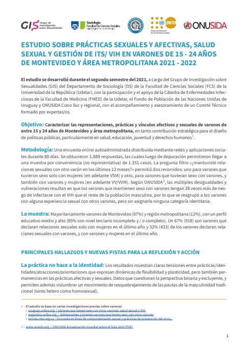 Estudio sobre prácticas sexuales y afectivas, salud sexual y gestión de ITS/ VIH en varones de 15 - 24 años de Montevideo y área