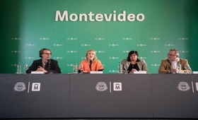Carolina Cosse,  Fernando Filgueira, Virginia Cardozo y Sergio Miranda en el lanzamiento de la campaña