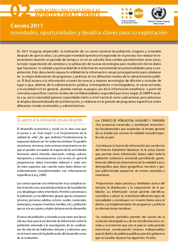 Censos 2011: novedades, oportunidades y desafíos claves para su explotación