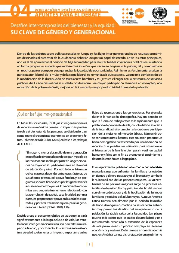 Desafíos inter-temporales del bienestar y la equidad: su clave de género y generacional