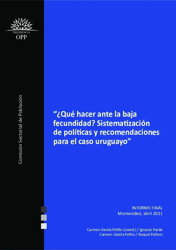 Políticas de fecundidad: sistematización de experiencias y recomendaciones para el caso uruguayo