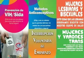 Campaña Nacional: Trípticos: Prevención de VIH/sida, Métodos Anticonceptivos, Interrupción voluntaria del embarazo, Mujeres y varones trans.