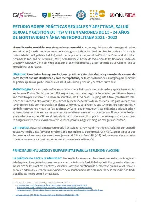 Estudio sobre prácticas sexuales y afectivas, salud sexual y gestión de ITS/ VIH en varones de 15 - 24 años de Montevideo y área metropolitana 2021 - 2022