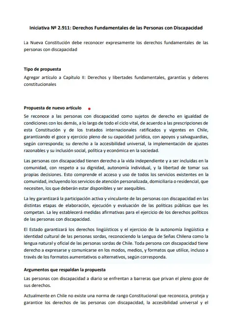 Iniciativa Nº 2.911: Derechos Fundamentales de las Personas con Discapacidad