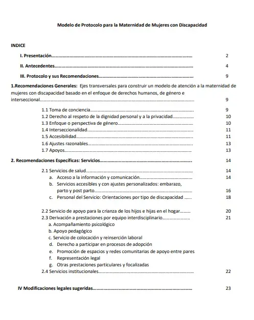 Modelo de protocolo para la maternidad de mujeres con discapacidad