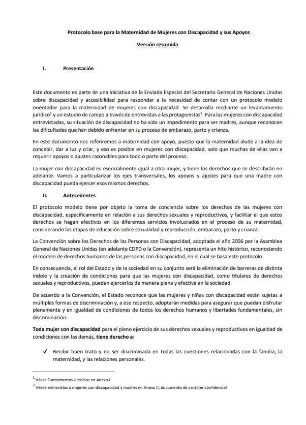 Protocolo base para la maternidad de mujeres con discapacidad y sus apoyos (versión resumida)